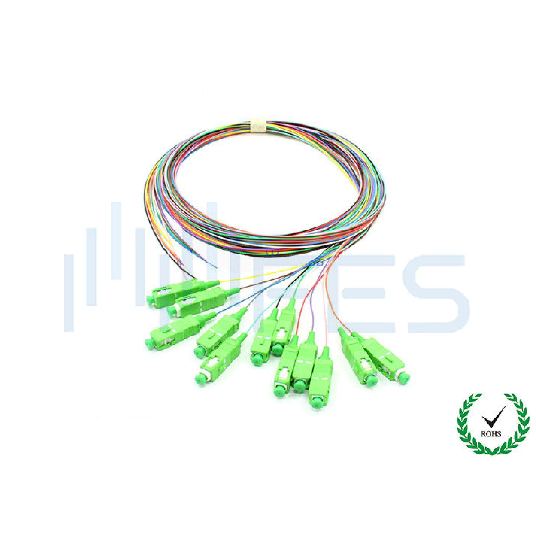 SC/APC 12 fibers colors multi-fibers single mode monomode optical fiber pigtail 1.5m LSZH